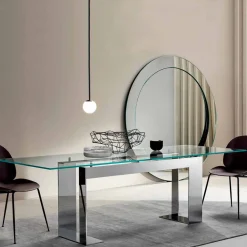 Viadurini Living Esstische Nach Mass|Esstische-Tischplatte aus extra klarem Glas und Metallbeinen, Qualität Made in Italy - Speck