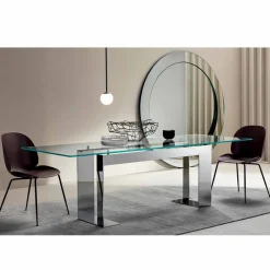 Viadurini Living Esstische Nach Mass|Esstische-Tischplatte aus extra klarem Glas und Metallbeinen, Qualität Made in Italy - Speck