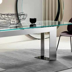 Viadurini Living Esstische Nach Mass|Esstische-Tischplatte aus extra klarem Glas und Metallbeinen, Qualität Made in Italy - Speck