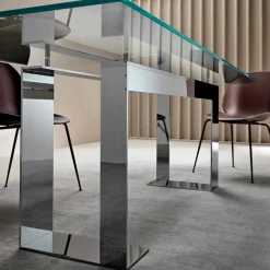 Viadurini Living Esstische Nach Mass|Esstische-Tischplatte aus extra klarem Glas und Metallbeinen, Qualität Made in Italy - Speck