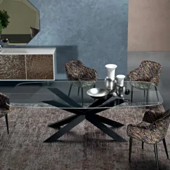 Viadurini Living Esstische-Tonnenförmiger Esstisch aus Glas und Stahl, hergestellt in Italien – Cave