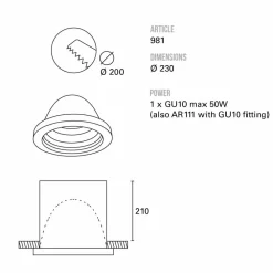 Toscot Design Deckenleuchten-Carso Einbaustrahler Ø23 cm hergestellt in Toscana