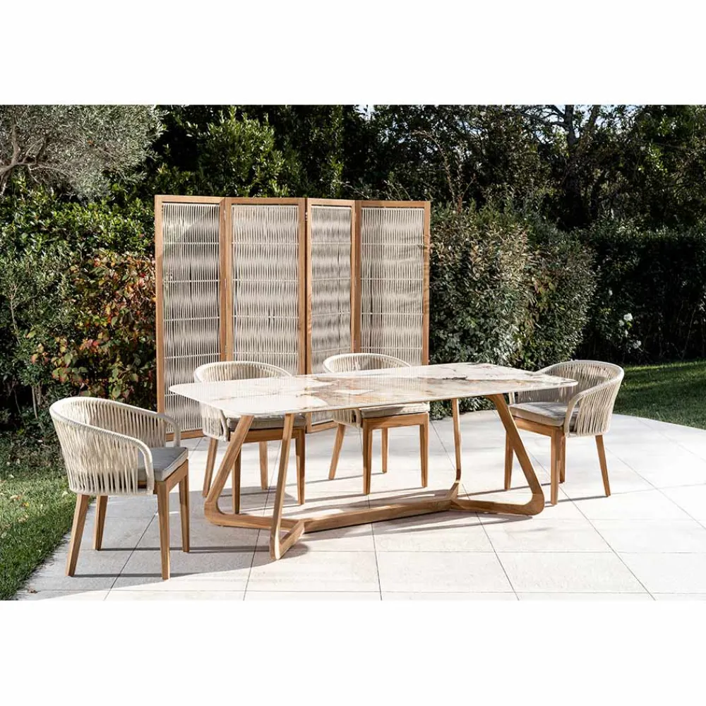 Viadurini in the Garden Gartenideen-Trennwand für den Außenbereich aus Teakholz, Aluminium und Seilgeflecht - Vision