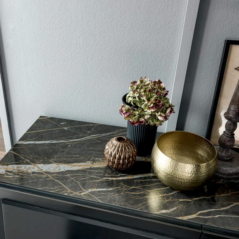 Viadurini Living Sideboards-3-türiges Sideboard aus Holz mit schräger Kante und Keramikplatte - Mondolfo