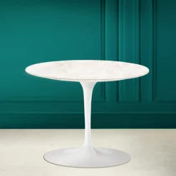 Viadurini Living Moderne Couchtische|Tulip Tische-Tulip Eero Saarinen H 41 Couchtisch aus Keramik, Diamantcreme, hergestellt in Italien – Scarlet