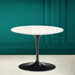 Viadurini Living Moderne Couchtische|Tulip Tische-Tulip Eero Saarinen H 41 Couchtisch aus Keramik, Diamantcreme, hergestellt in Italien – Scarlet