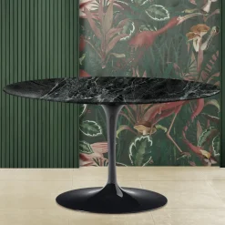 Viadurini Living Moderne Couchtische|Tulip Tische-Tulip Eero Saarinen H 41 Ovaler Couchtisch mit grüner Alpen-Marmorplatte, hergestellt in Italien – Scarlet