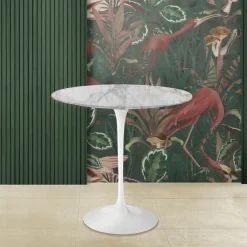 Viadurini Living Moderne Couchtische|Tulip Tische-Tulip Eero Saarinen H 52 Ovaler Couchtisch aus Arabeskenmarmor, hergestellt in Italien – Scarlet