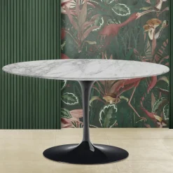 Viadurini Living Moderne Couchtische|Tulip Tische-Tulip Eero Saarinen H 41 Ovaler Couchtisch mit Arabesken-Marmorplatte, hergestellt in Italien – Scarlet