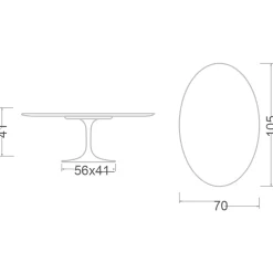 Viadurini Living Moderne Couchtische|Tulip Tische-Tulip Eero Saarinen H 41 Ovaler Couchtisch mit weißer Flüssiglaminatplatte – Scarlet