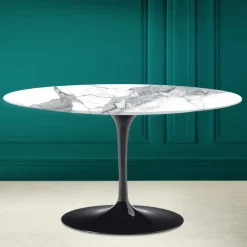 Viadurini Living Moderne Couchtische|Tulip Tische-Tulip Saarinen H 41 Ovaler Couchtisch aus Keramikstatuen Altissimo, hergestellt in Italien – Scarlet