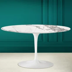 Viadurini Living Moderne Couchtische|Tulip Tische-Tulip Saarinen H 41 Ovaler Couchtisch mit unsichtbarer Select-Keramikplatte – Scarlet