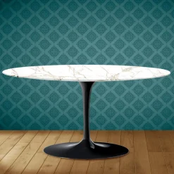 Viadurini Living Moderne Couchtische|Tulip Tische-Tulip Saarinen Ovaler Couchtisch H 41 aus Entzo-Keramik, hergestellt in Italien – Scarlet