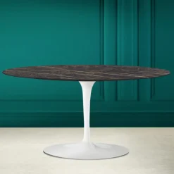 Viadurini Living Moderne Couchtische|Tulip Tische-Tulip Saarinen Ovaler Couchtisch H 41 aus Noir Desire Keramik, hergestellt in Italien – Scarlet