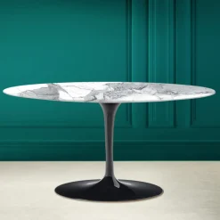 Viadurini Living Moderne Couchtische|Tulip Tische-Tulip Saarinen Ovaler Couchtisch H 41 in Statuen-Altissimo, hergestellt in Italien – Scarlet