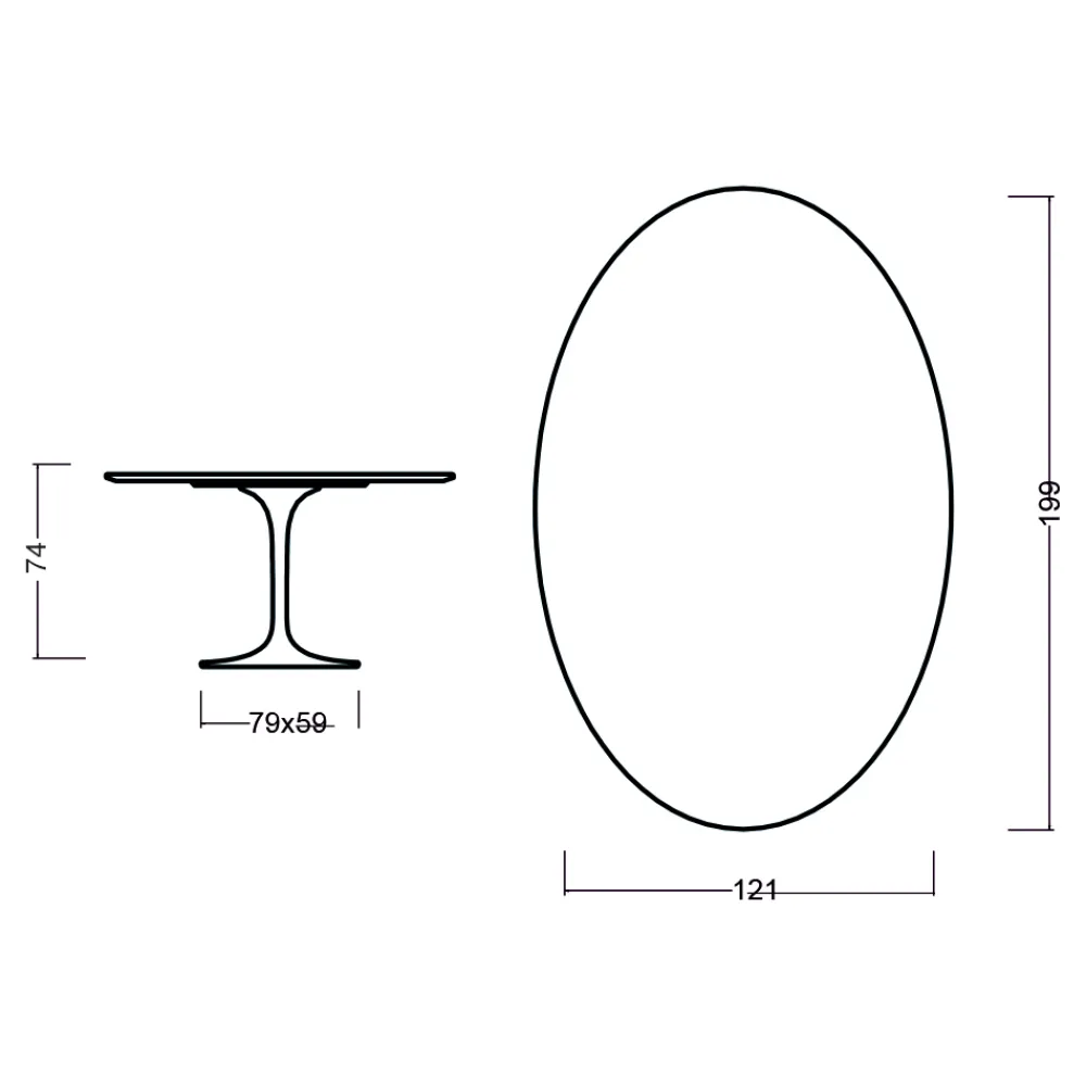 Viadurini Living Tulip Tische|Esstisch Oval-Tulpentisch Eero Saarinen H 74 Oval in Eiche Natur Made in Italy - Scharlachrot