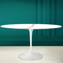 Viadurini Living Tulip Tische|Esstisch Oval-Tulpentisch Eero Saarinen H 74 Oval aus Keramik Calacatta Michelangelo - Scharlachrot