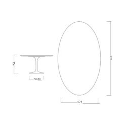 Viadurini Living Tulip Tische|Esstisch Oval-Tulpentisch Eero Saarinen H 74 Oval aus Keramik Calacatta Michelangelo - Scharlachrot