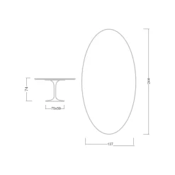 Viadurini Living Tulip Tische|Esstisch Oval-Tulpentisch Eero Saarinen H 74 Oval aus Keramik Calacatta Michelangelo - Scharlachrot
