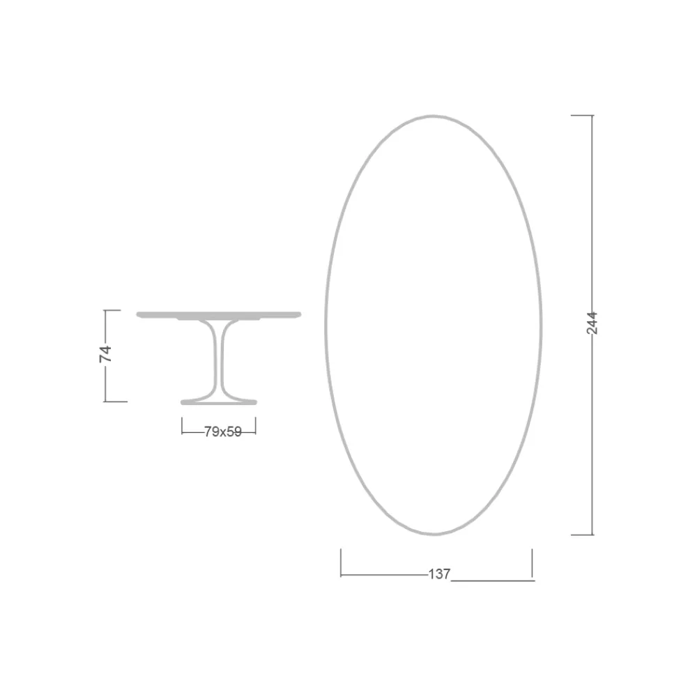 Viadurini Living Tulip Tische|Esstisch Oval-Tulpentisch Eero Saarinen H 74 Oval aus Keramik Calacatta Michelangelo - Scharlachrot