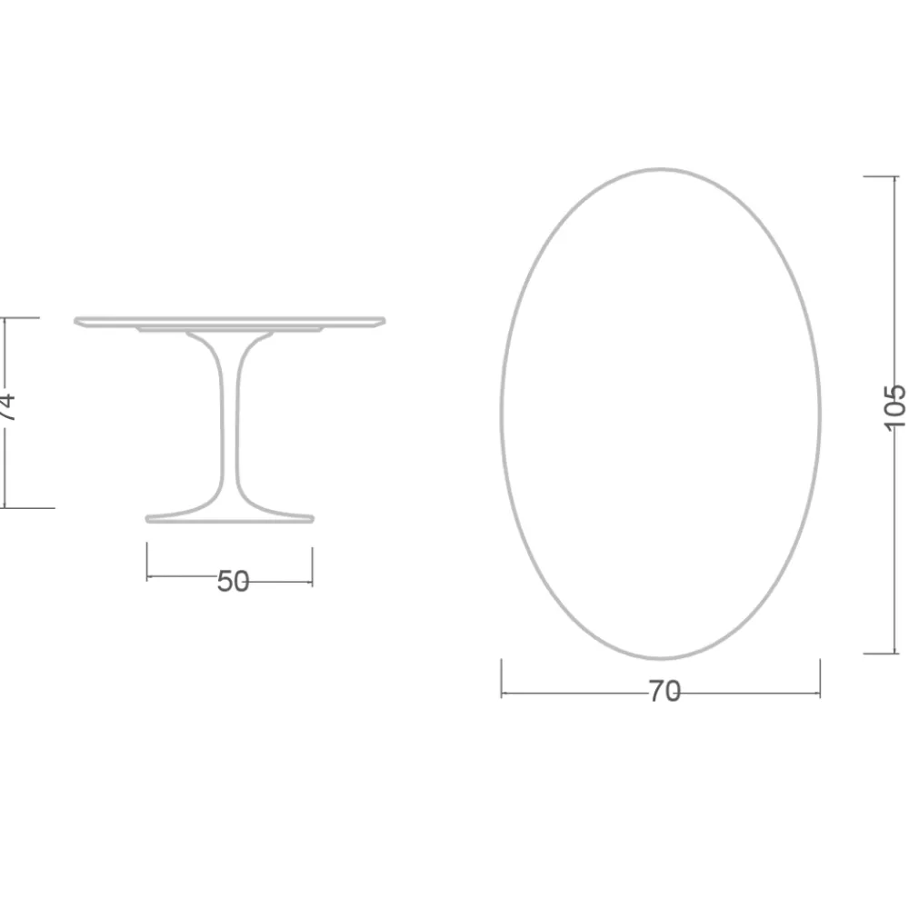 Viadurini Living Tulip Tische|Esstisch Oval-Tulpentisch Eero Saarinen H 74 Oval aus Keramik Calacatta Michelangelo - Scharlachrot