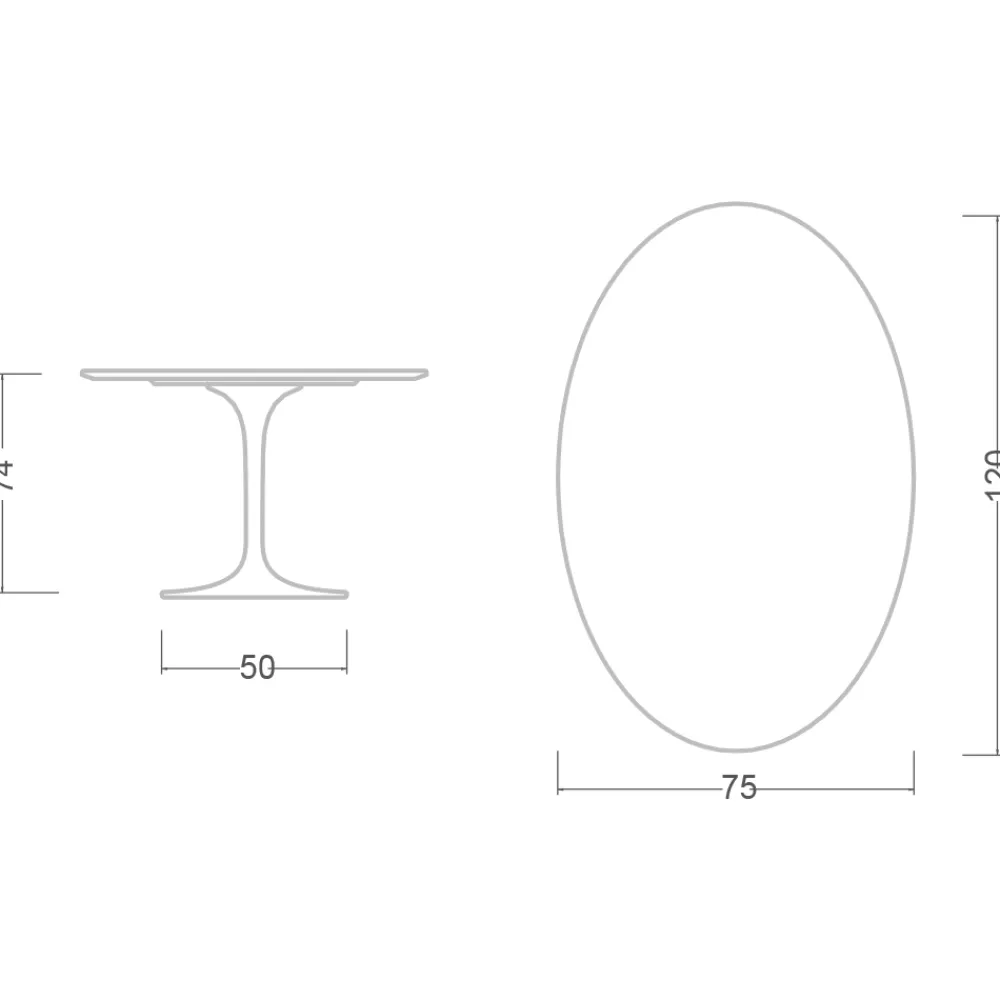 Viadurini Living Tulip Tische|Esstisch Oval-Tulpentisch Eero Saarinen H 74 Oval aus Keramik Calacatta Michelangelo - Scharlachrot