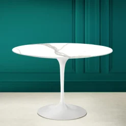 Viadurini Living Tulip Tische|Esstische-Tulpentisch Saarinen H 73 Rund aus Keramik Calacatta Michelangelo - Scharlachrot