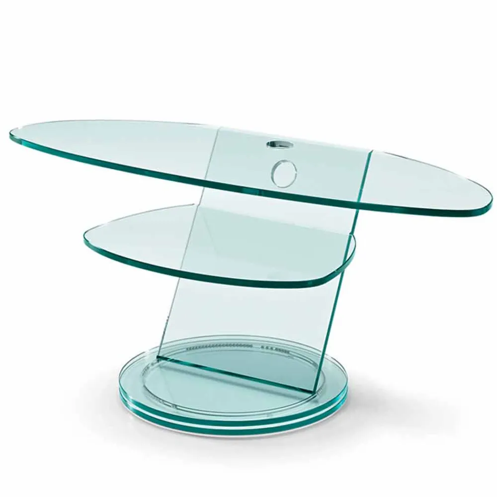 Viadurini Living Tv-Möbel-TV-Schrank aus Glas mit drehbarer Basis und Regalen Made in Italy - Salemme