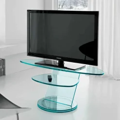Viadurini Living Tv-Möbel-TV-Schrank aus Glas mit drehbarer Basis und Regalen Made in Italy - Salemme