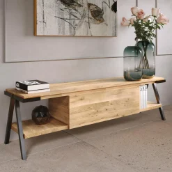 Viadurini Living Tv-Möbel-TV-Ständer aus geknotetem Eichenholz und Metall Made in Italy - Jennifer