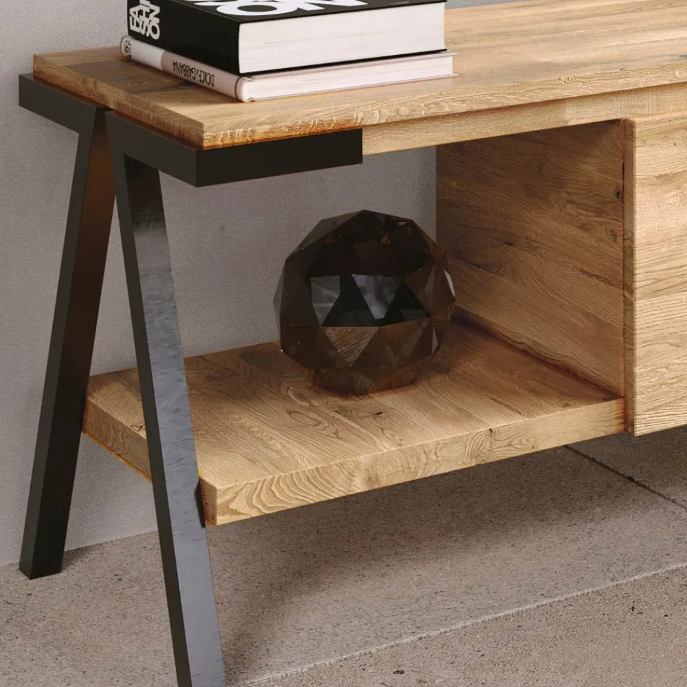 Viadurini Living Tv-Möbel-TV-Ständer aus geknotetem Eichenholz und Metall Made in Italy - Jennifer