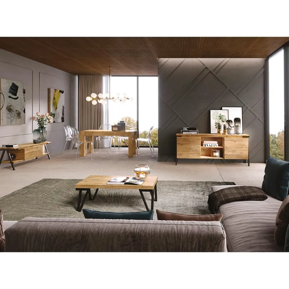 Viadurini Living Tv-Möbel-TV-Ständer aus geknotetem Eichenholz und Metall Made in Italy - Jennifer