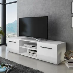 Viadurini Living Tv-Möbel-TV-Ständer in weißer Ausführung mit 2 Türen und 1 offenem Fach – Selenio