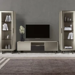 Viadurini Living Tv-Möbel-TV-Ständer mit 2 Türen und 1 Schublade in Nickel- und Carbon-Finish – Inga