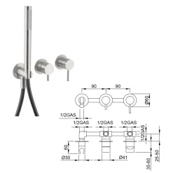 Viadurini Taps Badewannearmaturen-Unterputz-Wannenmischer mit 3 Ausgängen aus AISI 316L-Stahl - Artigli