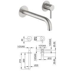 Viadurini Taps Waschbeckenarmaturen-Unterputz-Waschtischmischer aus Edelstahl AISI 316L - Artigli