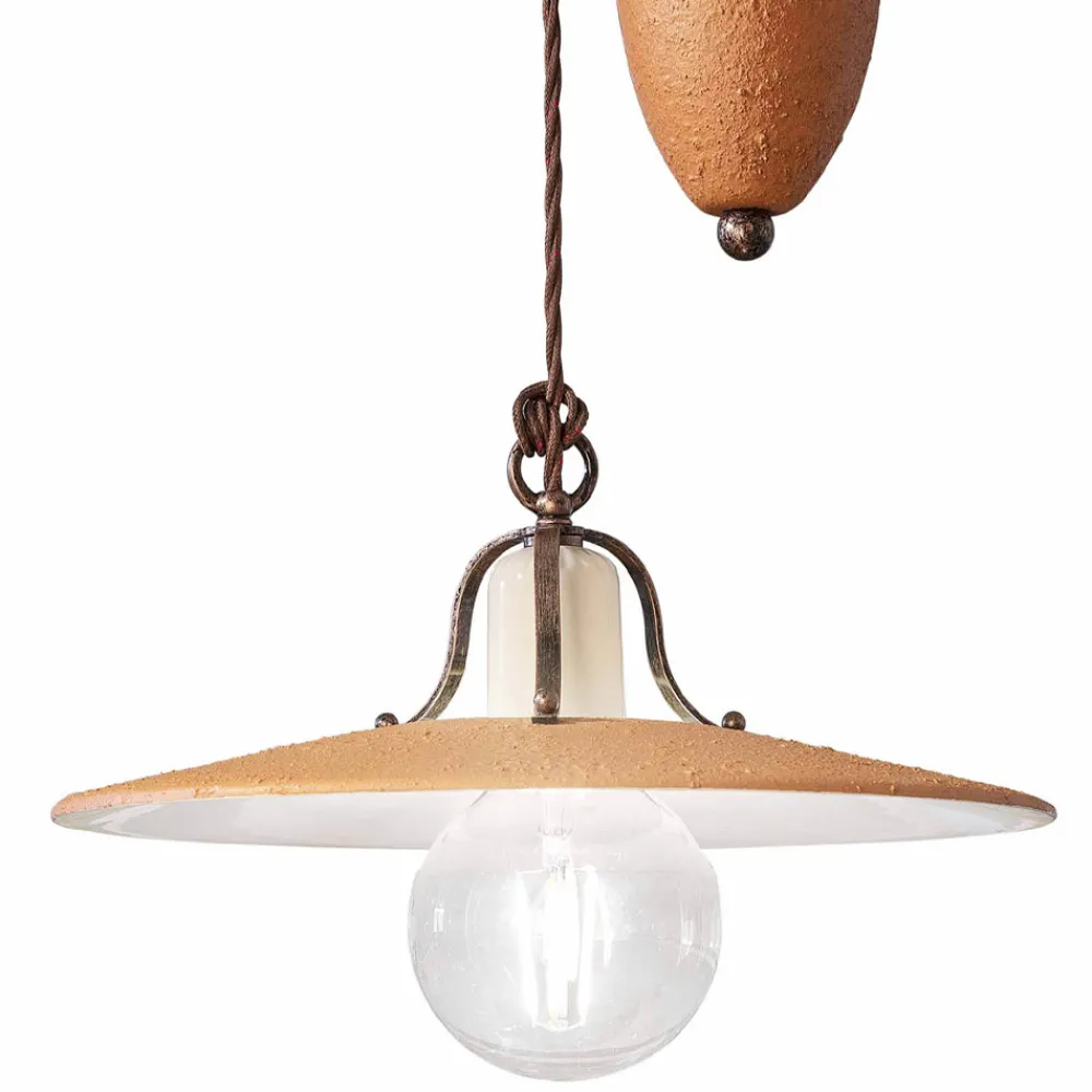 Ferroluce Pendelleuchten Vintage-Up and Down Pendelleuchte aus Eisen und handgearbeiteter roher Keramik - Bologna