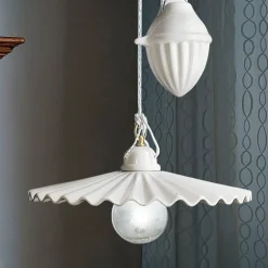 Ferroluce Pendelleuchten Vintage-Ups and Downs Pendelleuchte aus polierter plissierter Keramik - Laquila