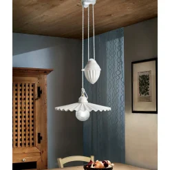 Ferroluce Pendelleuchten Vintage-Ups and Downs Pendelleuchte aus polierter plissierter Keramik - Laquila