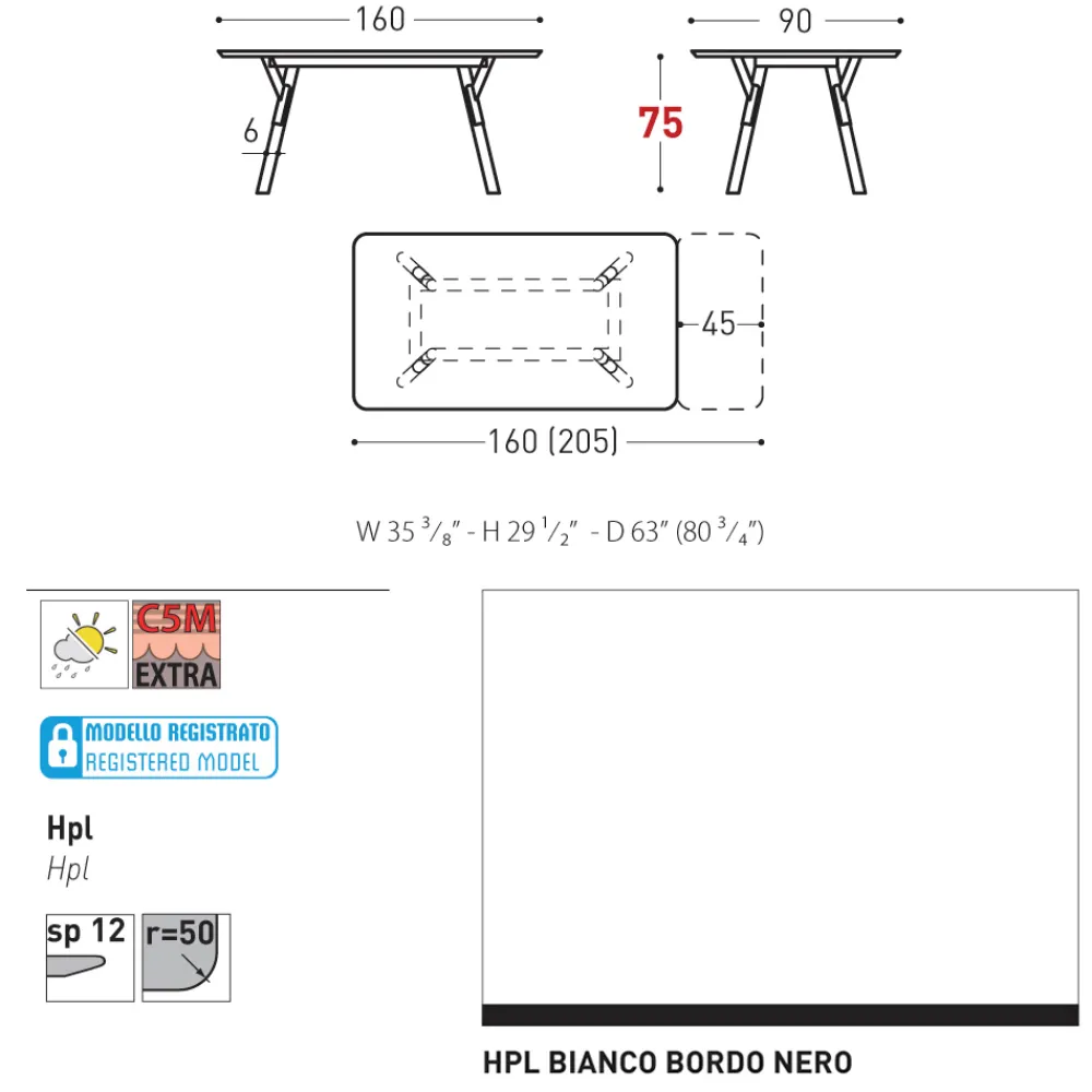 Varaschin Ausziehbare Gartentische-Link moderner ausziehbarer Gartentisch, H 75 cm