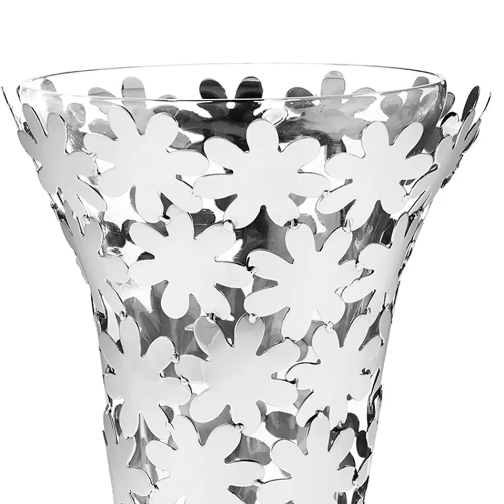 Viadurini Decor Deko Vasen-Vase aus Glas und silbernem Metall mit luxuriöser Blumendekoration - Terraceo