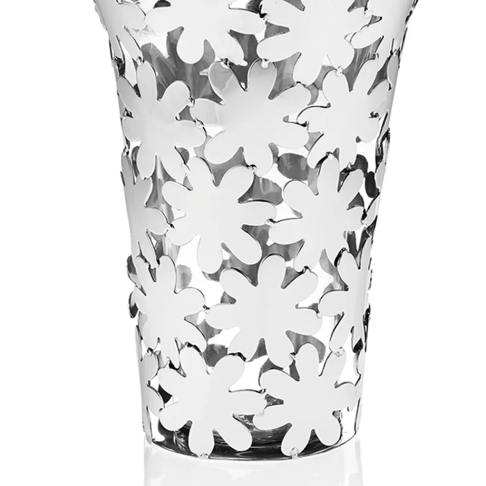 Viadurini Decor Deko Vasen-Vase aus Glas und silbernem Metall mit luxuriöser Blumendekoration - Terraceo