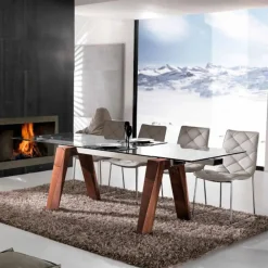 Viadurini Living Ausziehbare Esstische-Verlängerbarer Massivholztisch mit Hartglasplatte Chad