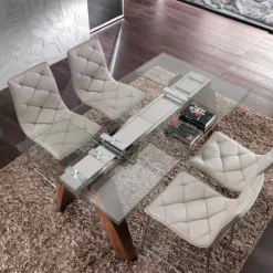 Viadurini Living Ausziehbare Esstische-Verlängerbarer Massivholztisch mit Hartglasplatte Chad