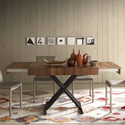 Viadurini Living Tisch Höhenverstellbar-Verwandelbarer Couchtisch aus Metall und Holz Tisch Made in Italy - Polaris