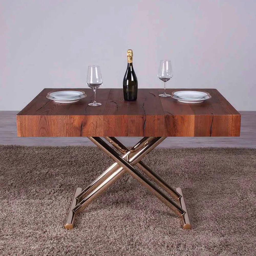 Viadurini Living Tisch Höhenverstellbar-Verwandelnder Couchtisch aus Holz und Metall Made in Italy - Patroclo