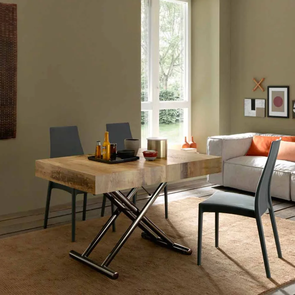 Viadurini Living Tisch Höhenverstellbar-Verwandelnder Couchtisch aus Holz und Schwarzmetall Made in Italy - Niverio