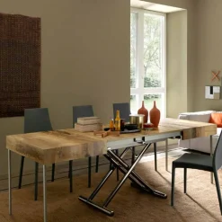 Viadurini Living Tisch Höhenverstellbar-Verwandelnder Couchtisch aus Holz und Schwarzmetall Made in Italy - Niverio