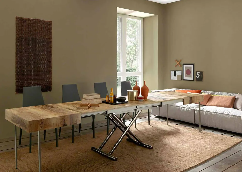 Viadurini Living Tisch Höhenverstellbar-Verwandelnder Couchtisch aus Holz und Schwarzmetall Made in Italy - Niverio