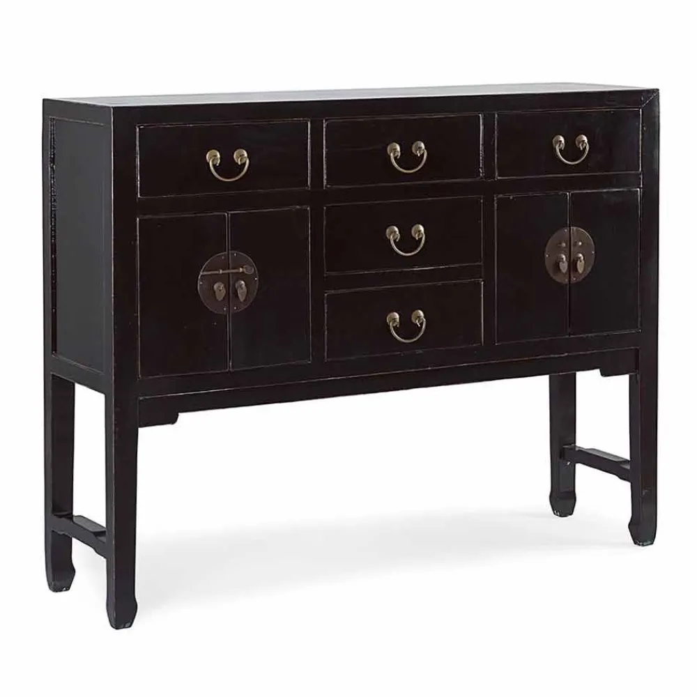 Viadurini Living Konsolentisch Flur-Vintage Design Black Elm Wood Konsolentisch 5 Schubladen Homemotion - Sonten